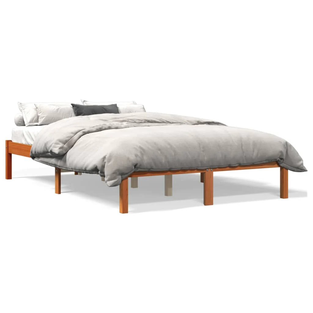 sengeramme uden madras 135x190 cm massivt fyrretræ brun - Image 2