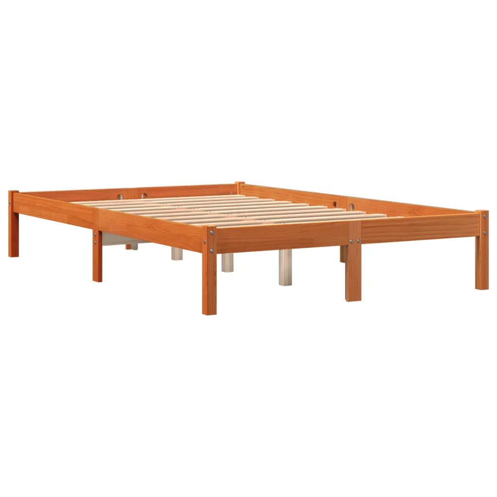 sengeramme uden madras 135x190 cm massivt fyrretræ brun - Image 3