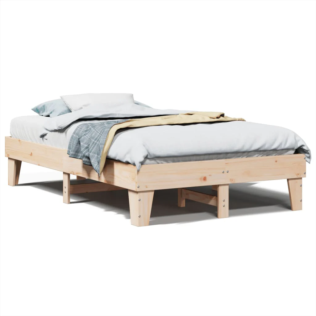 sengeramme uden madras 135x190 cm massivt fyrretræ hvid - Image 2