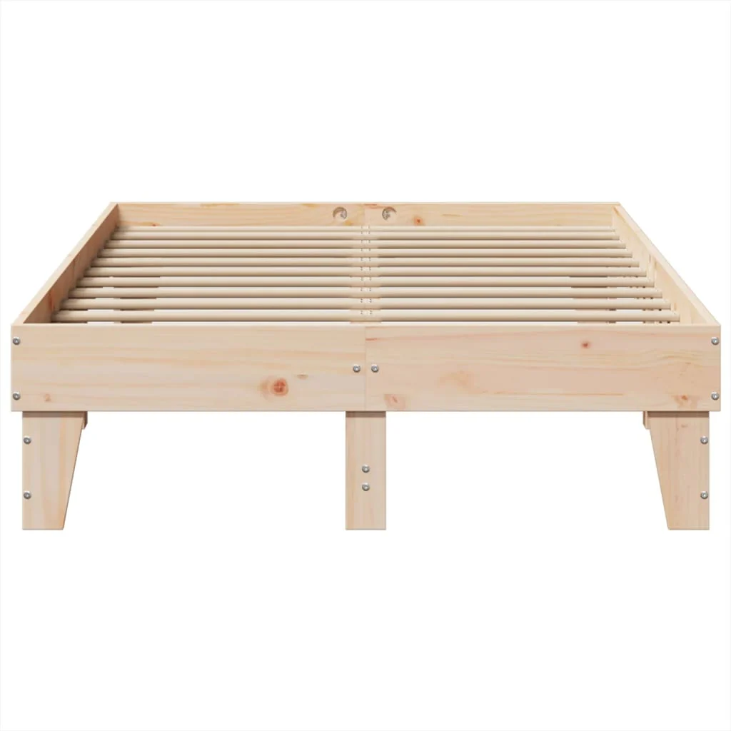 sengeramme uden madras 135x190 cm massivt fyrretræ hvid - Image 4