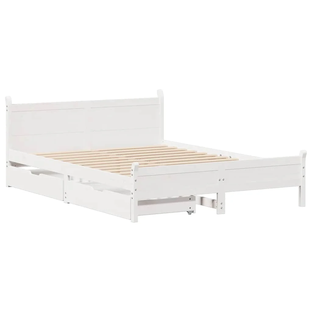 sengeramme uden madras 160x200 cm massivt fyrretræ hvid - Image 3