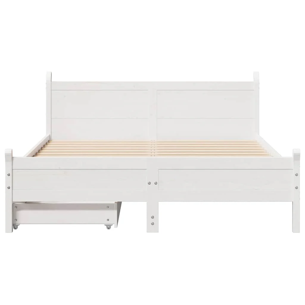 sengeramme uden madras 160x200 cm massivt fyrretræ hvid - Image 4
