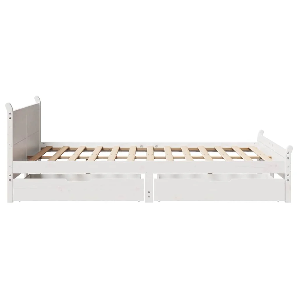 sengeramme uden madras 160x200 cm massivt fyrretræ hvid - Image 7