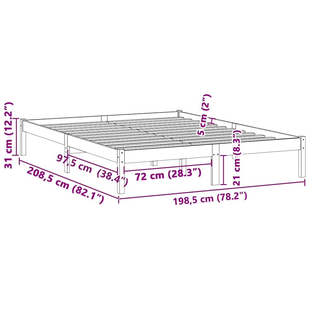 sengeramme uden madras 193x203 cm massivt fyrretræ - Image 8