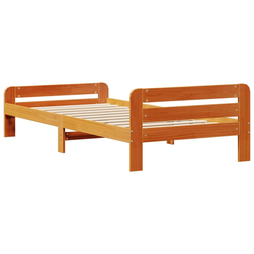 sengeramme uden madras 75x190 cm massivt fyrretræ gyldenbrun - Image 6