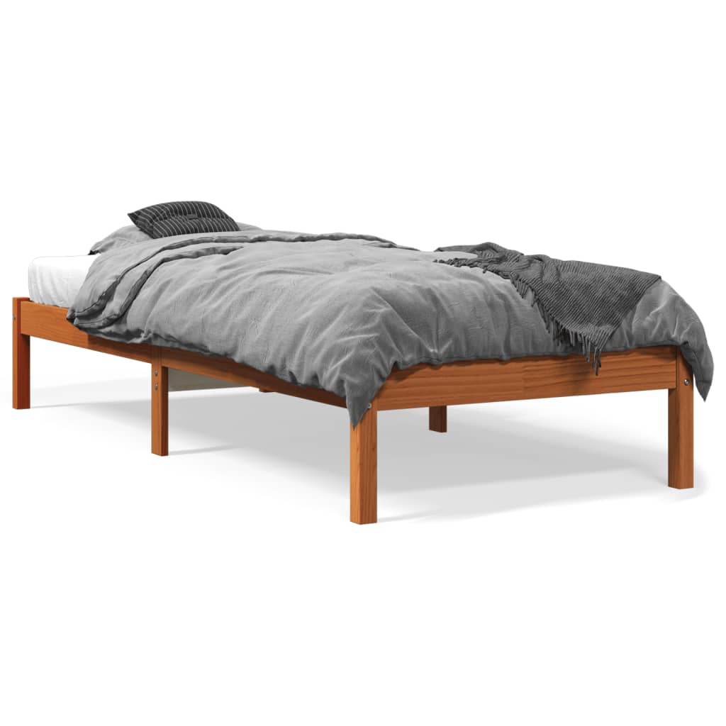 sengeramme uden madras 75x190 cm massivt fyrretræ gyldenbrun - Image 2