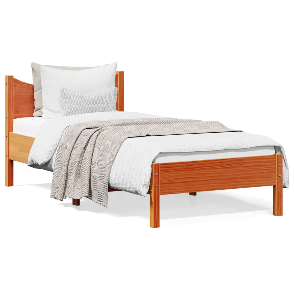 sengeramme uden madras 75x190 cm massivt fyrretræ gyldenbrun - Image 2