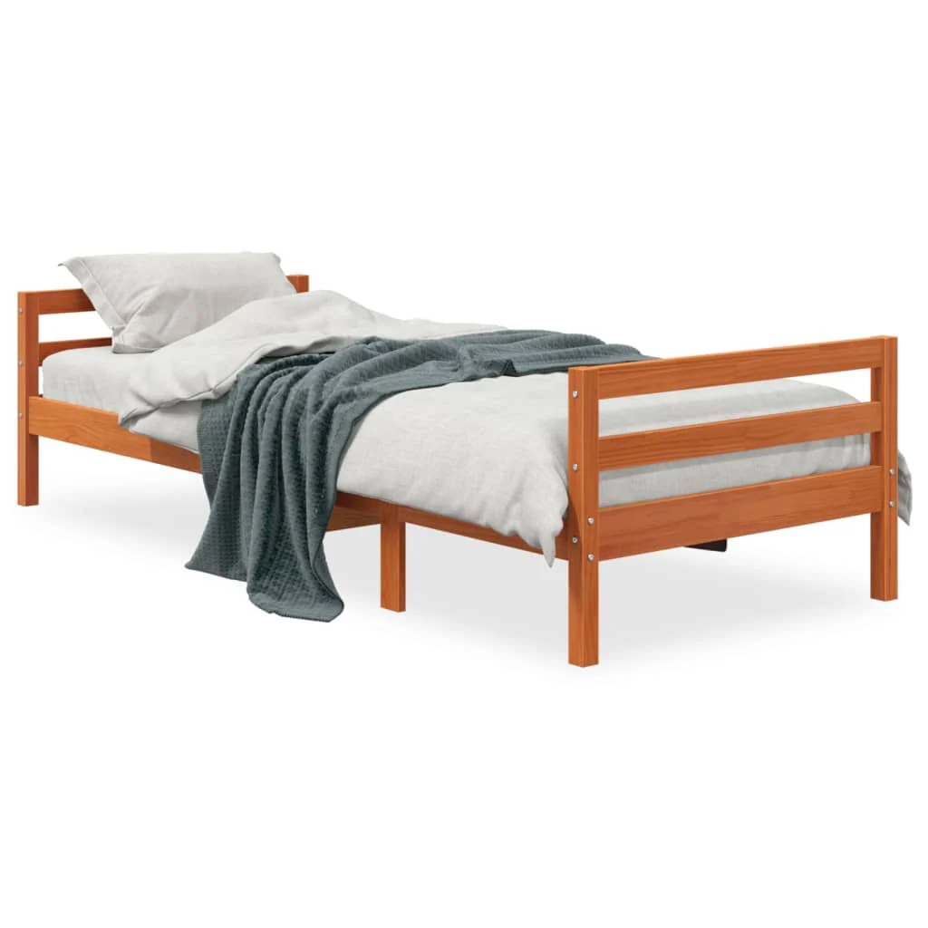 sengeramme uden madras 75x190 cm massivt fyrretræ gyldenbrun - Image 2