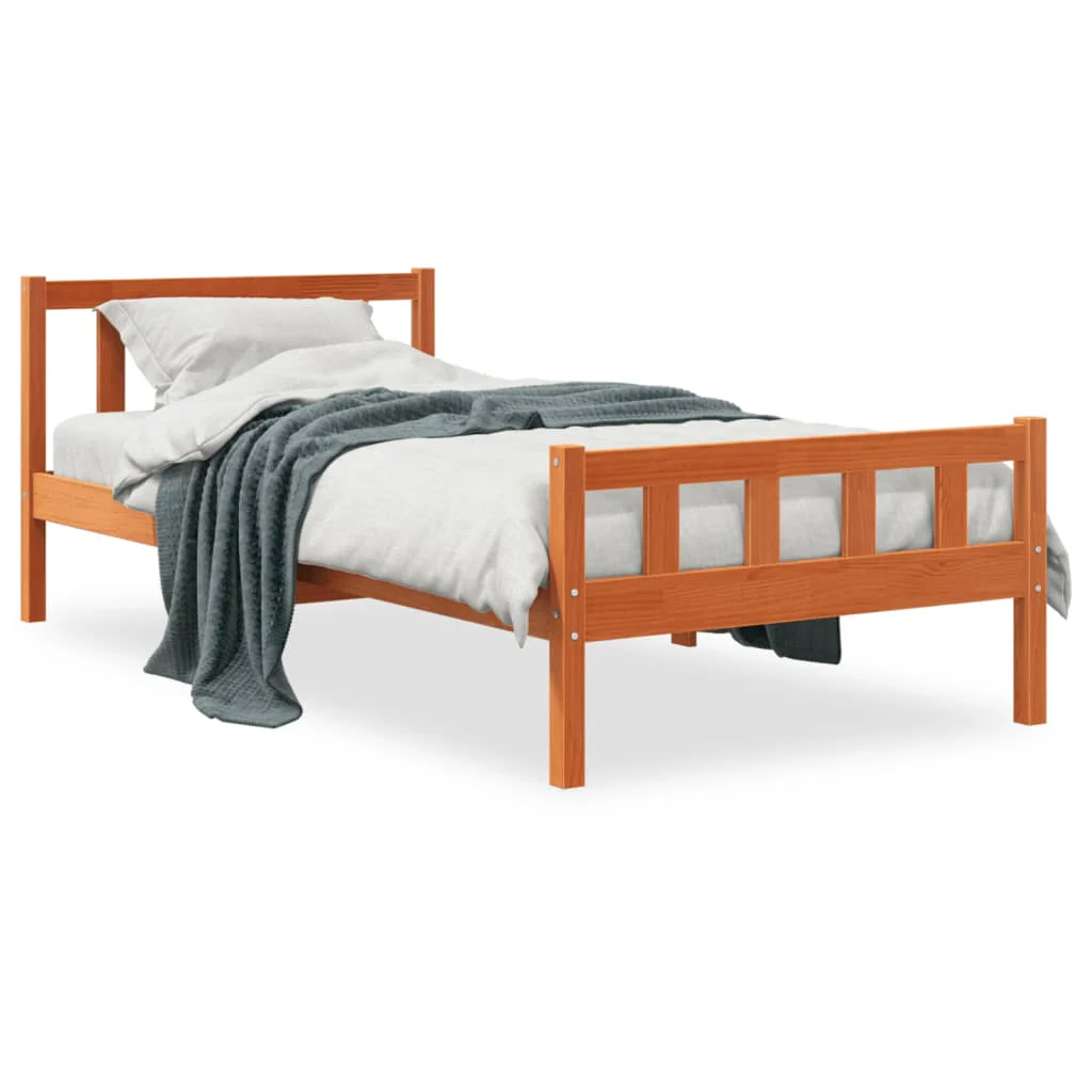 sengeramme uden madras 75x190 cm massivt fyrretræ gyldenbrun - Image 2