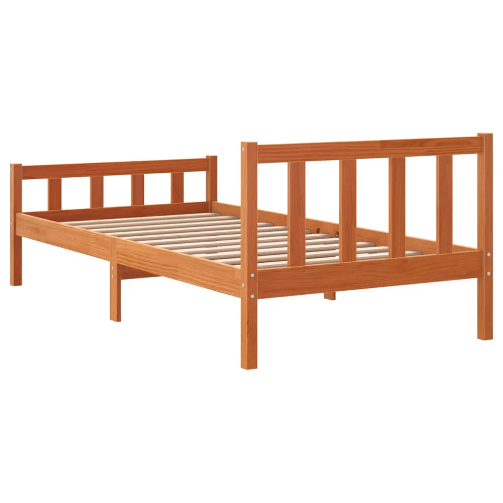 sengeramme uden madras 75x190 cm massivt fyrretræ gyldenbrun - Image 6
