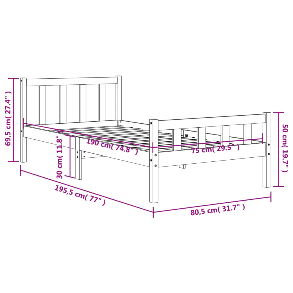 sengeramme uden madras 75x190 cm massivt fyrretræ gyldenbrun - Image 8