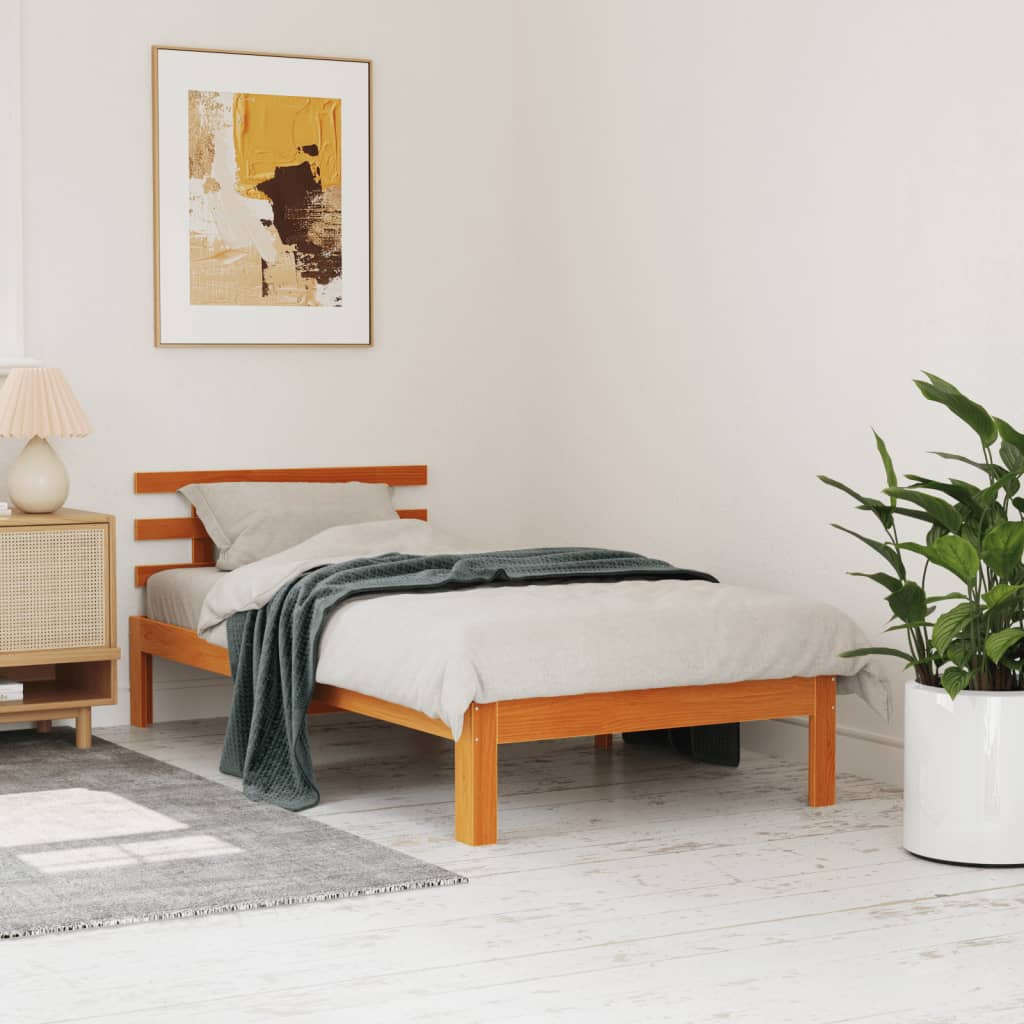 sengeramme uden madras 75x190 cm massivt fyrretræ gyldenbrun