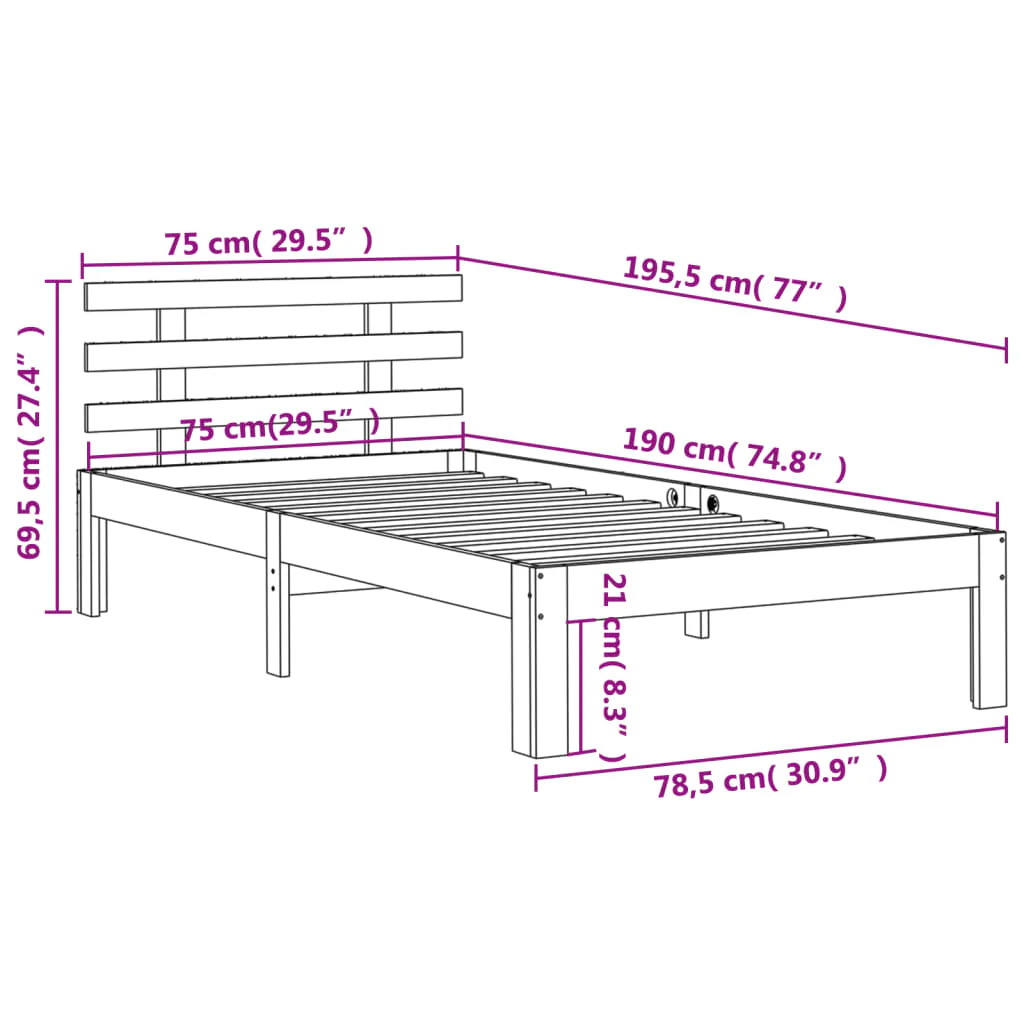 sengeramme uden madras 75x190 cm massivt fyrretræ gyldenbrun - Image 8