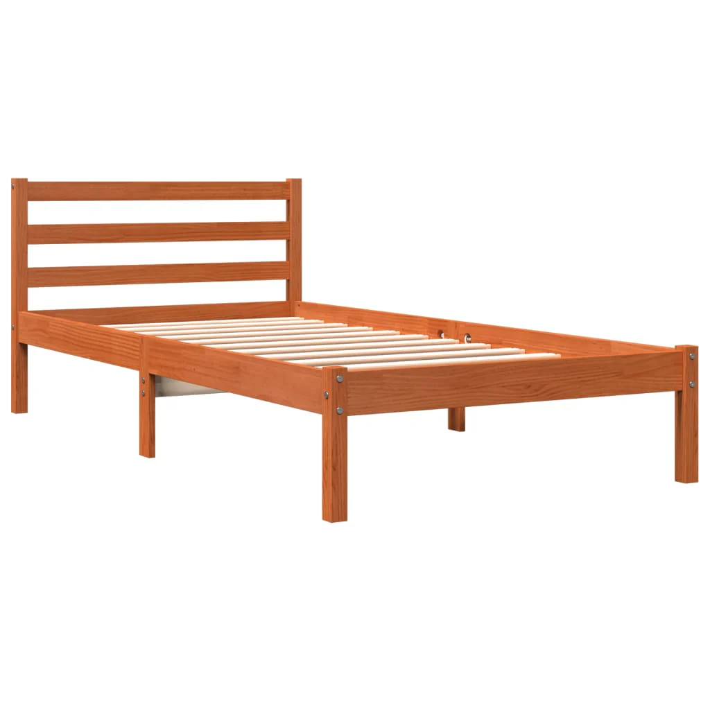 sengeramme uden madras 75x190 cm massivt fyrretræ gyldenbrun - Image 3