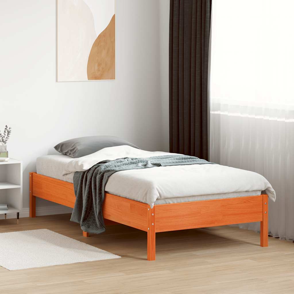 sengeramme uden madras 75x190 cm massivt fyrretræ gyldenbrun - Image 3