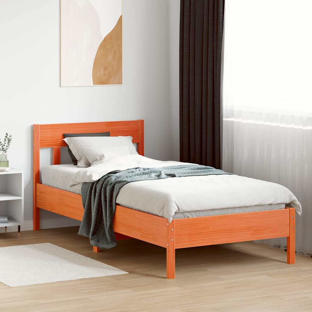 sengeramme uden madras 75x190 cm massivt fyrretræ gyldenbrun - Image 3