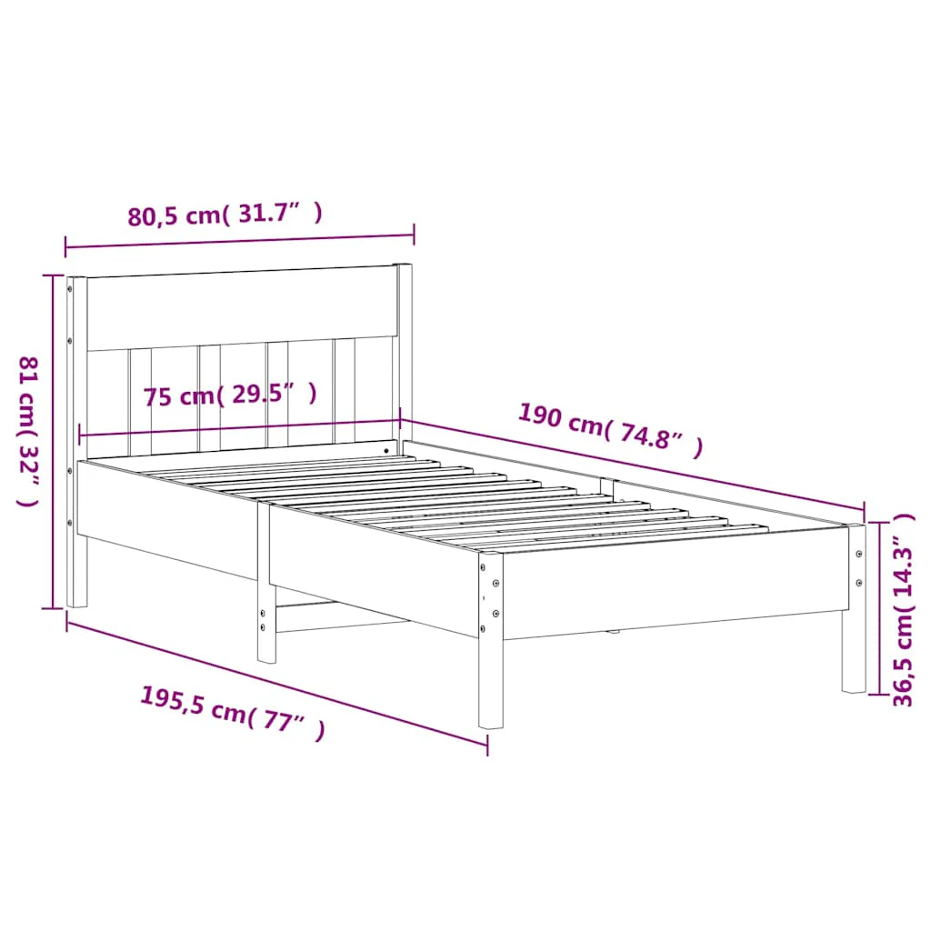 sengeramme uden madras 75x190 cm massivt fyrretræ gyldenbrun - Image 8