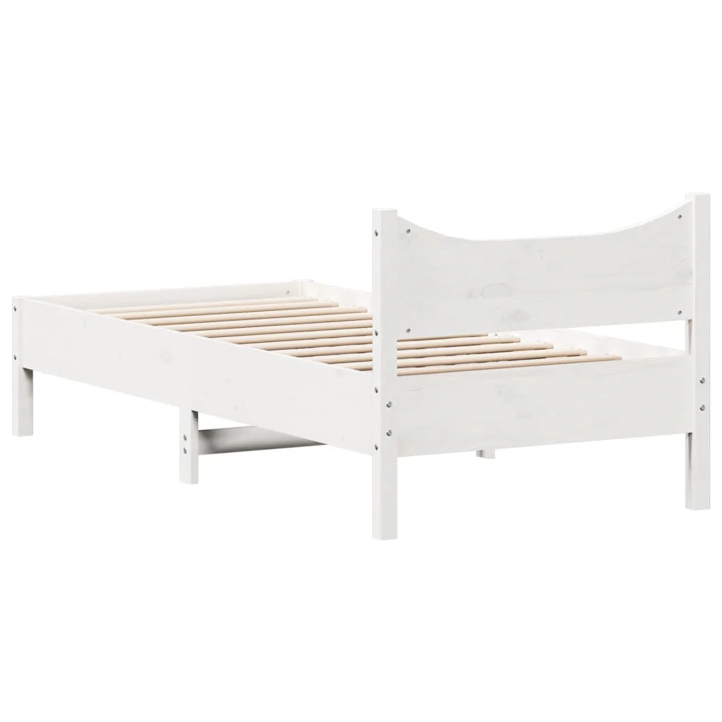 sengeramme uden madras 75x190 cm massivt fyrretræ hvid - Image 6