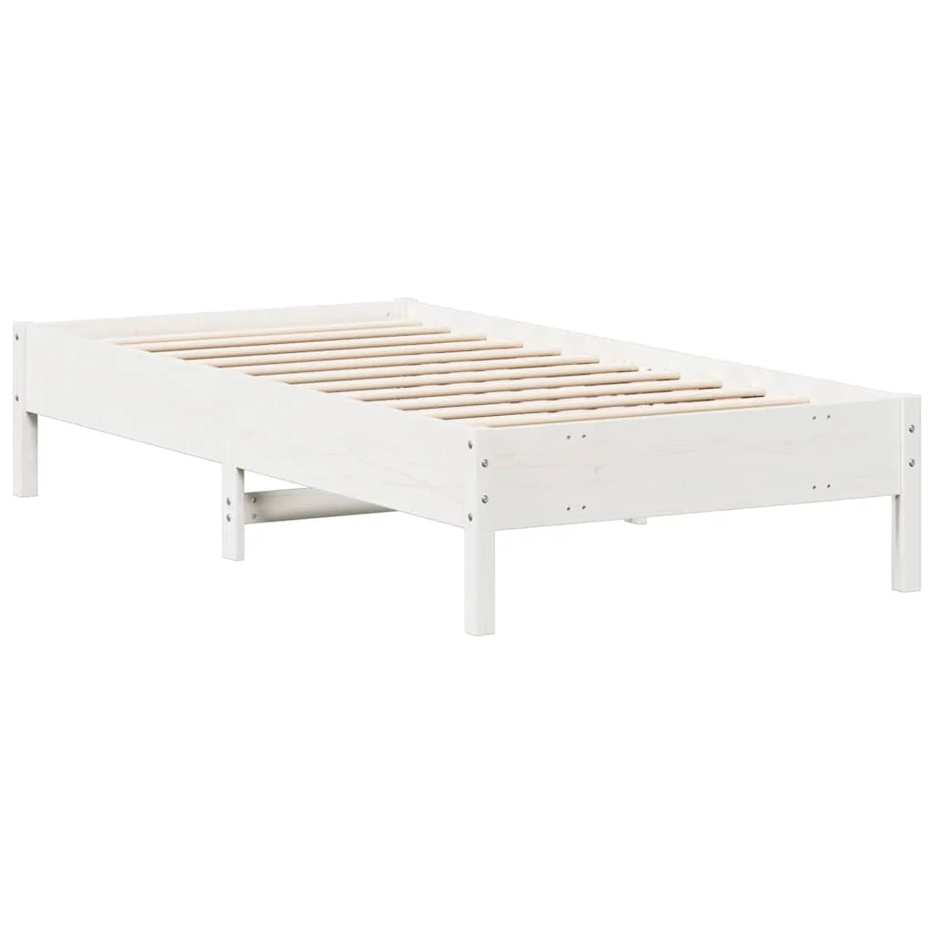 sengeramme uden madras 75x190 cm massivt fyrretræ hvid - Image 6