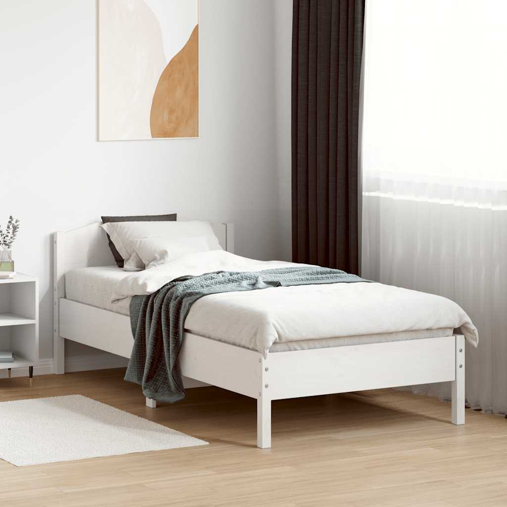 sengeramme uden madras 75x190 cm massivt fyrretræ hvid - Image 3
