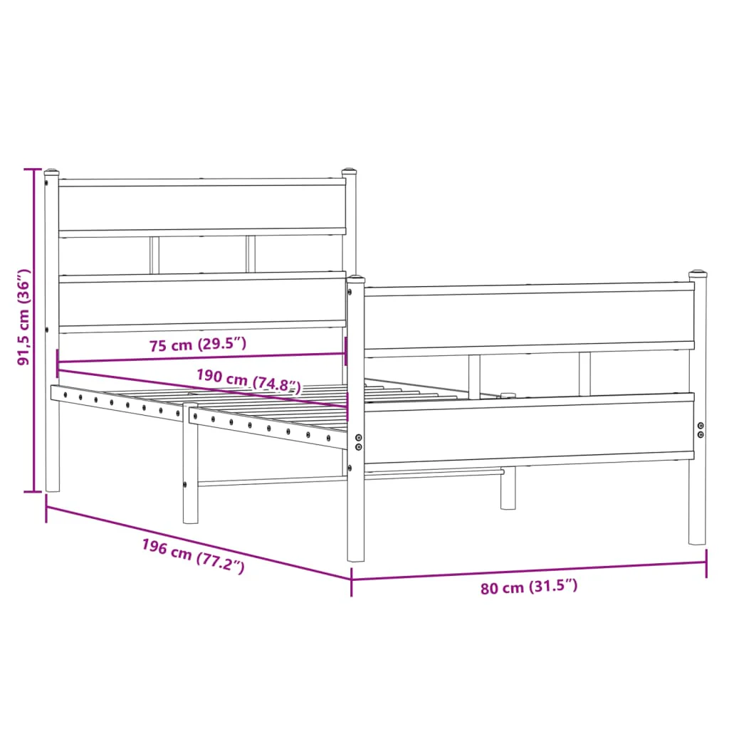 sengeramme uden madras 75x190 cm metal sonoma-eg - Image 8