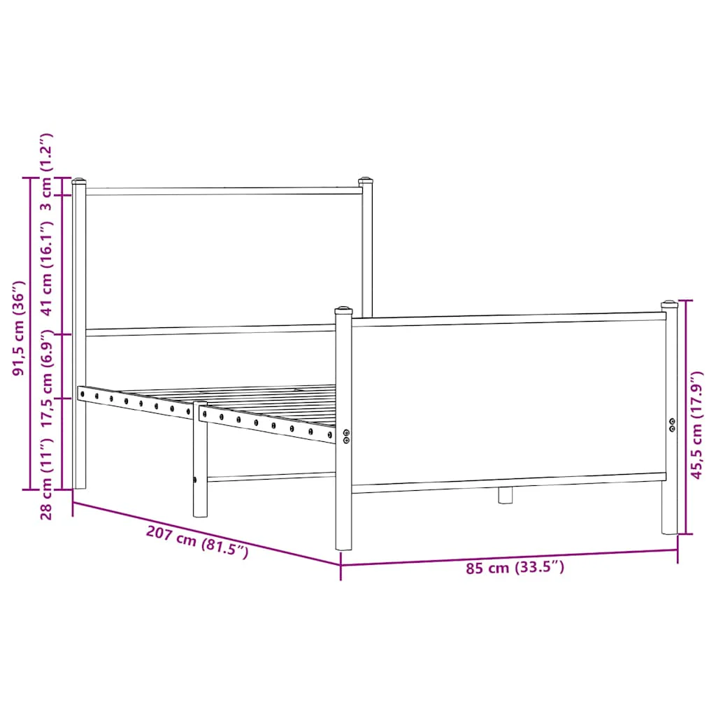 sengeramme uden madras 80x200 cm metal røget egetræsfarve - Image 9