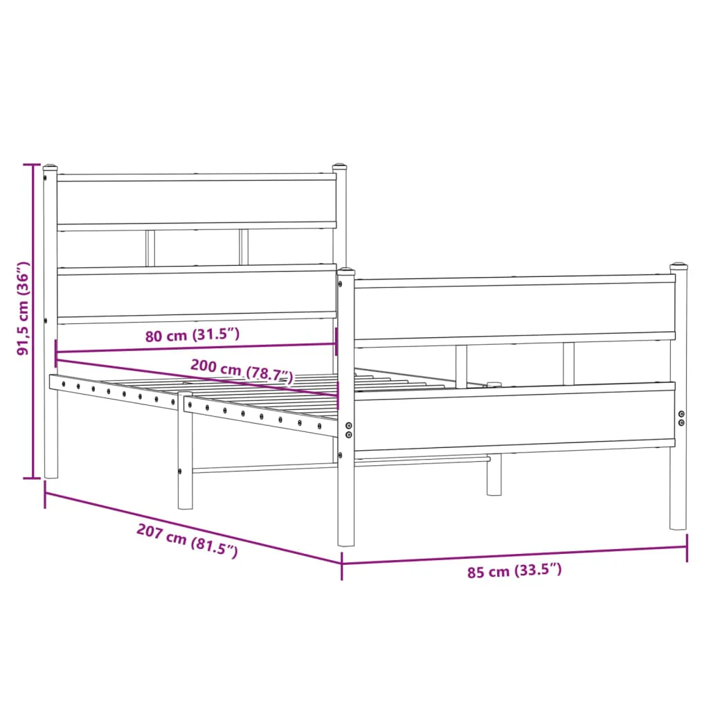 sengeramme uden madras 80x200 cm metal sonoma-eg - Image 8