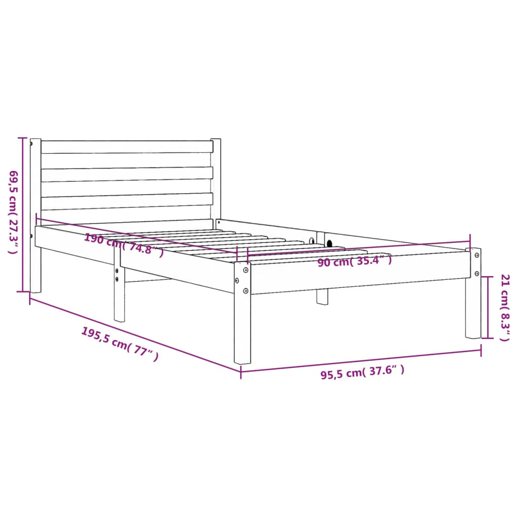 sengeramme uden madras 90x190 cm massivt fyrretræ gyldenbrun - Image 8