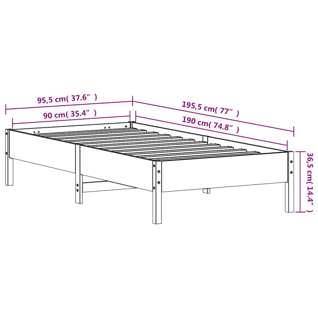 sengeramme uden madras 90x190 cm massivt fyrretræ gyldenbrun - Image 8