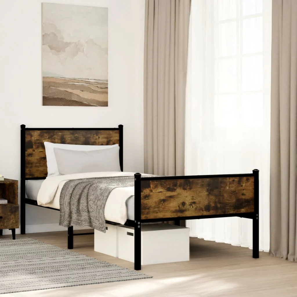 sengeramme uden madras 90x190 cm metal røget egetræsfarve