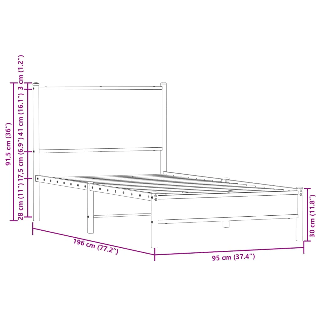 sengeramme uden madras 90x190 cm metal røget egetræsfarve - Image 9