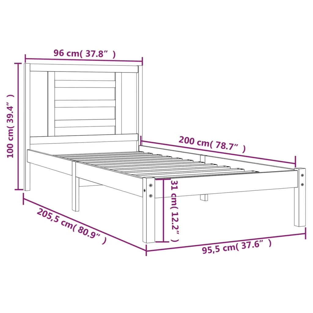 sengeramme uden madras 90x200 cm massivt fyrretræ - Image 6