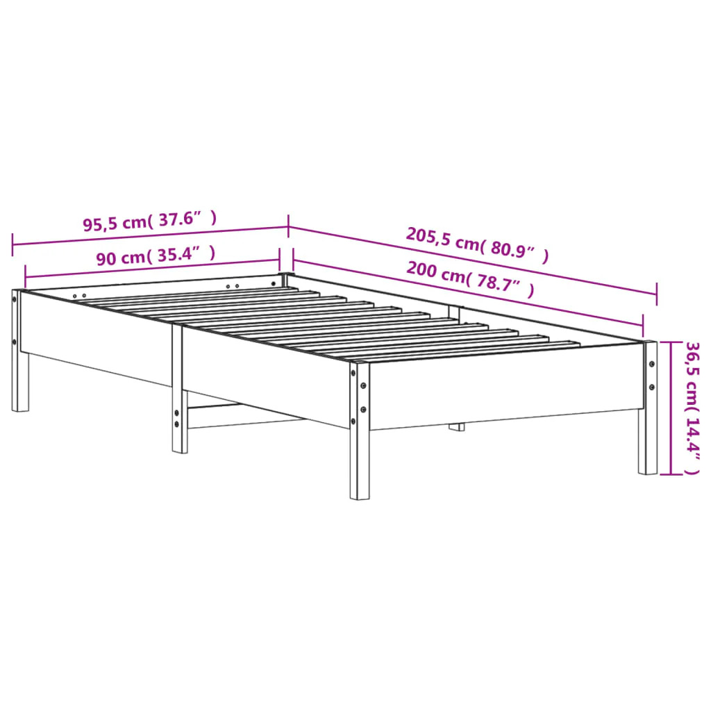 sengeramme uden madras 90x200 cm massivt fyrretræ gyldenbrun - Image 8