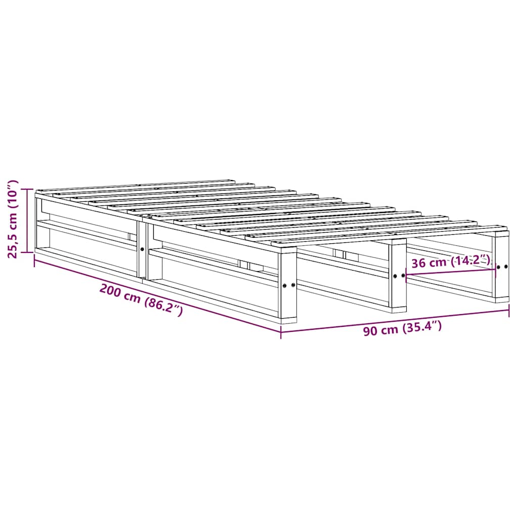 sengeramme uden madras 90x200 cm massivt fyrretræ hvid - Image 8