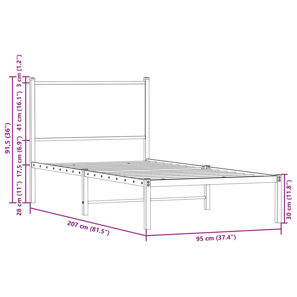 sengeramme uden madras 90x200 cm metal røget egetræsfarve - Image 9