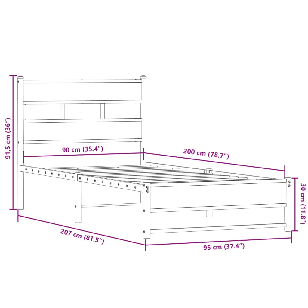 sengeramme uden madras 90x200 cm metal sonoma-eg - Image 8