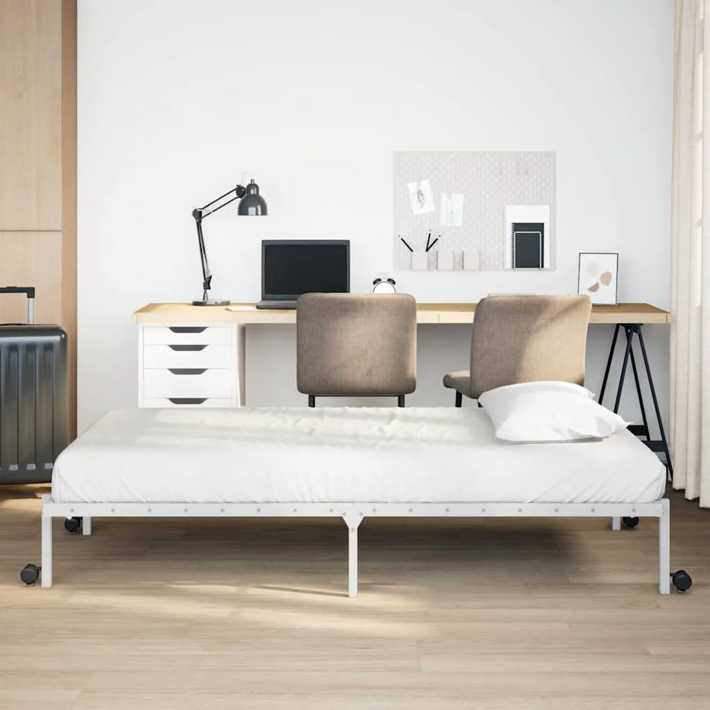 sengeramme uden madras foldbare 107x203 cm stål hvid - Image 4