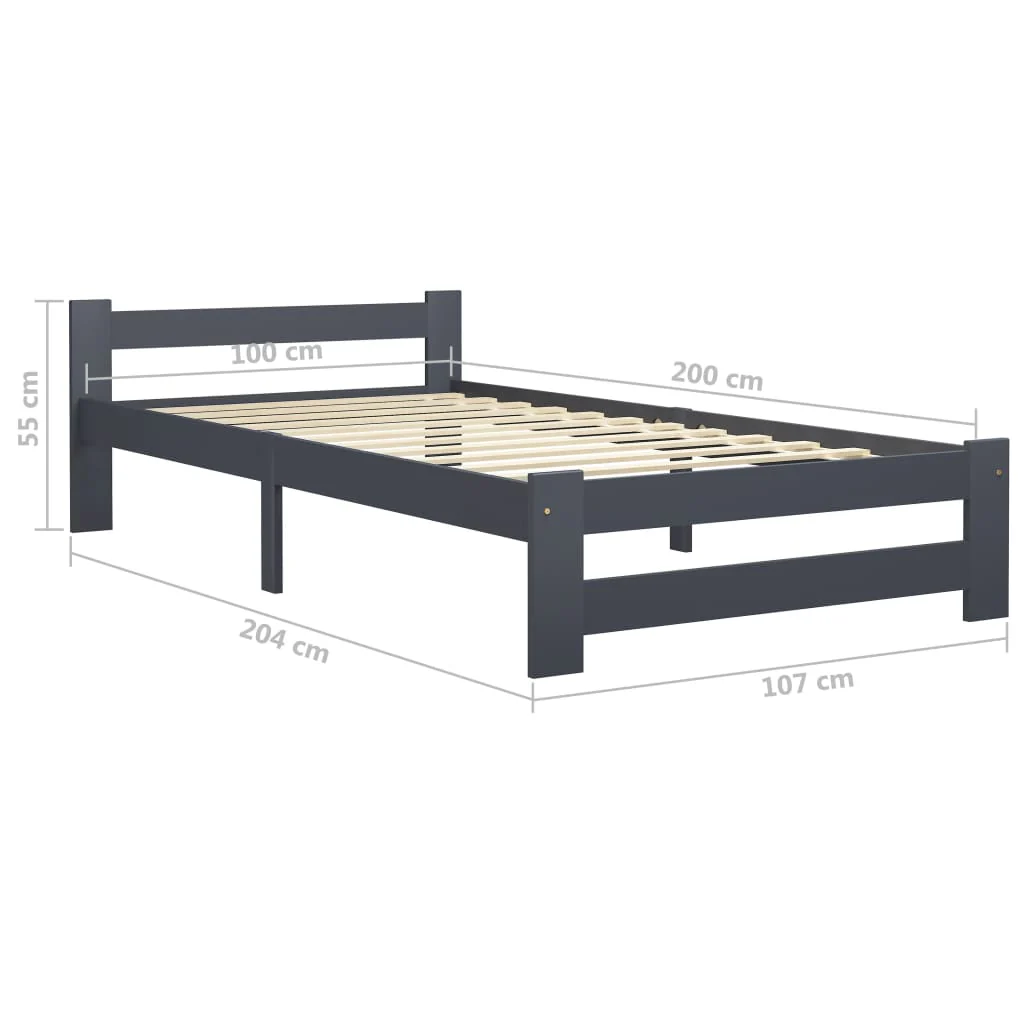 Sengeramme uden madras massivt fyrretræ 100x200 cm mørkegrå - Image 6