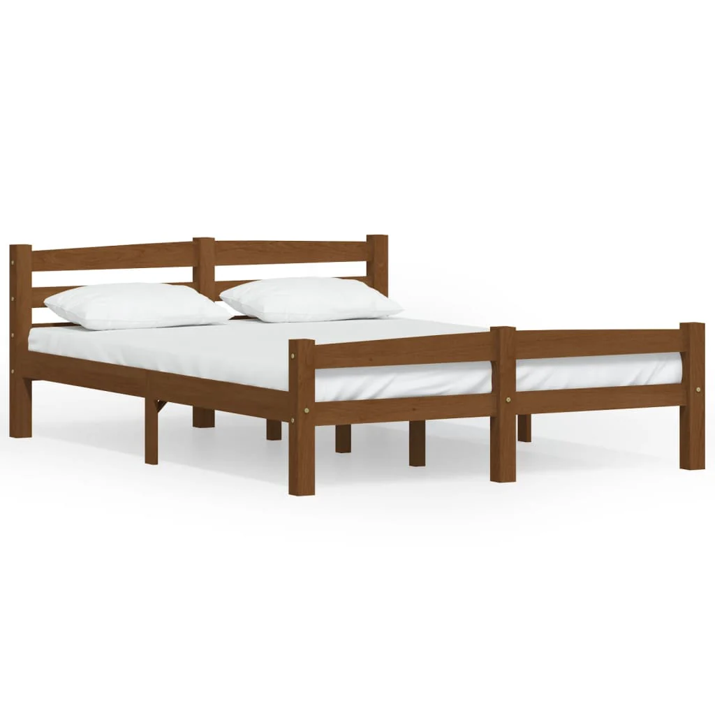 sengeramme uden madras massivt fyrretræ 140x200 cm honningbrun - Image 2