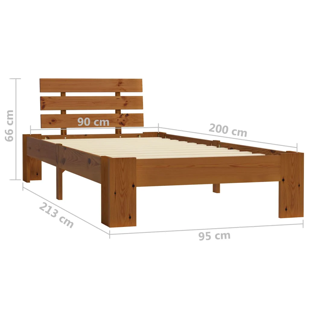 sengeramme uden madras massivt fyrretræ 90x200 cm honningbrun - Image 7