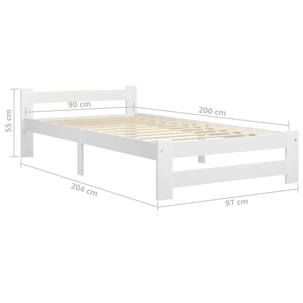 sengeramme uden madras massivt fyrretræ 90x200 cm hvid - Image 6