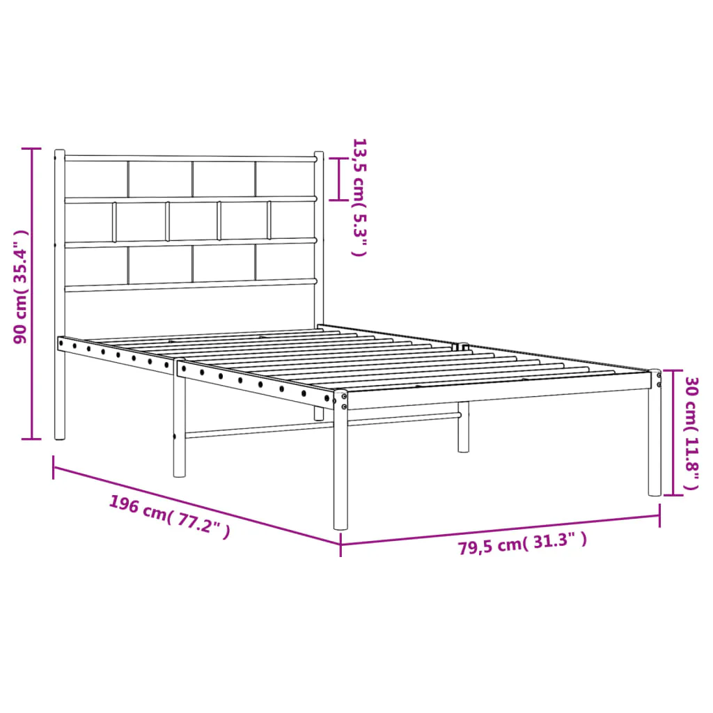 sengeramme uden madras med hovedgærde 75x190 cm hvid - Image 8