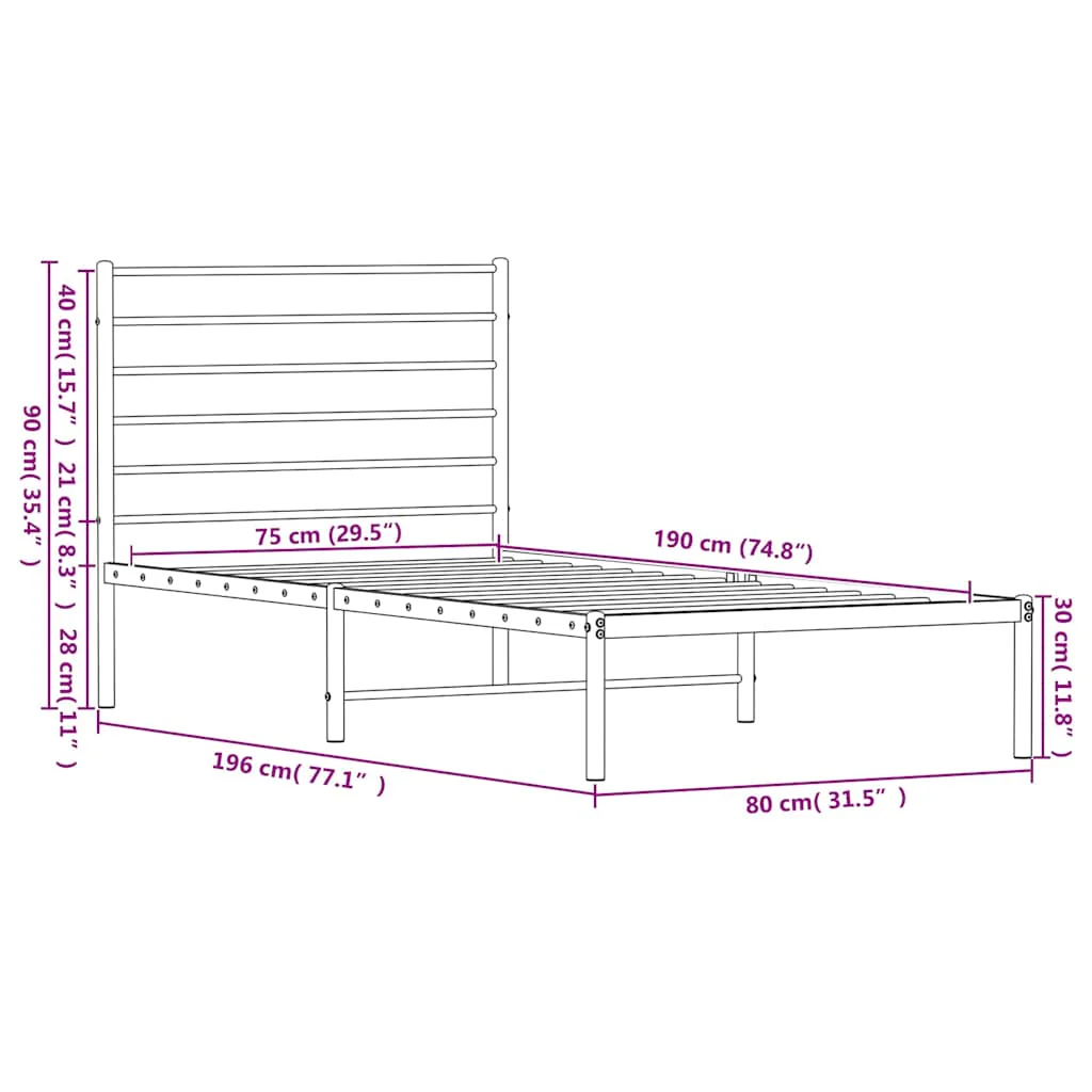 sengeramme uden madras med hovedgærde 75x190 cm hvid - Image 9