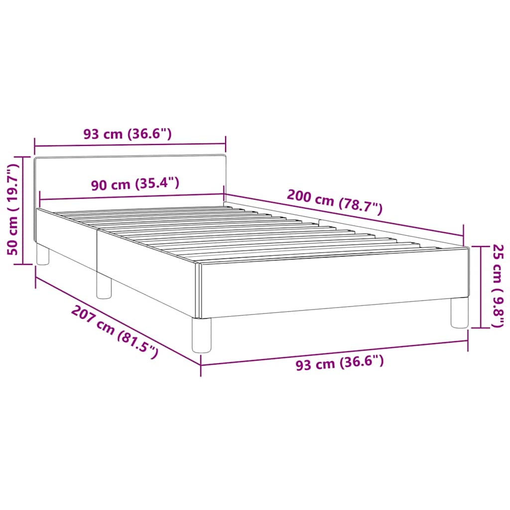 Sengeramme uden madras Mørkeblå 90x200 cm Fløjl - Image 8