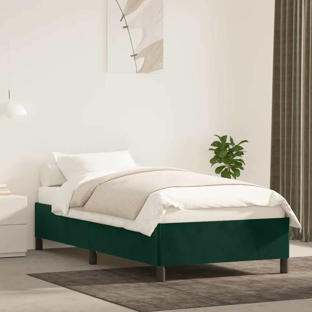 Sengeramme uden madras Mørkegrøn 90x190 cm Fløjl