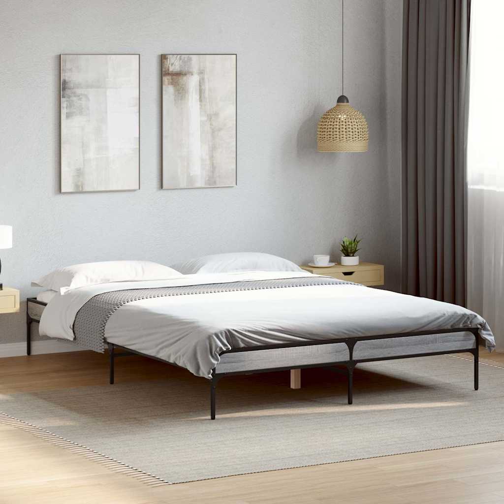 sengestel 120x190 cm konstrueret træ og metal grå sonoma-eg