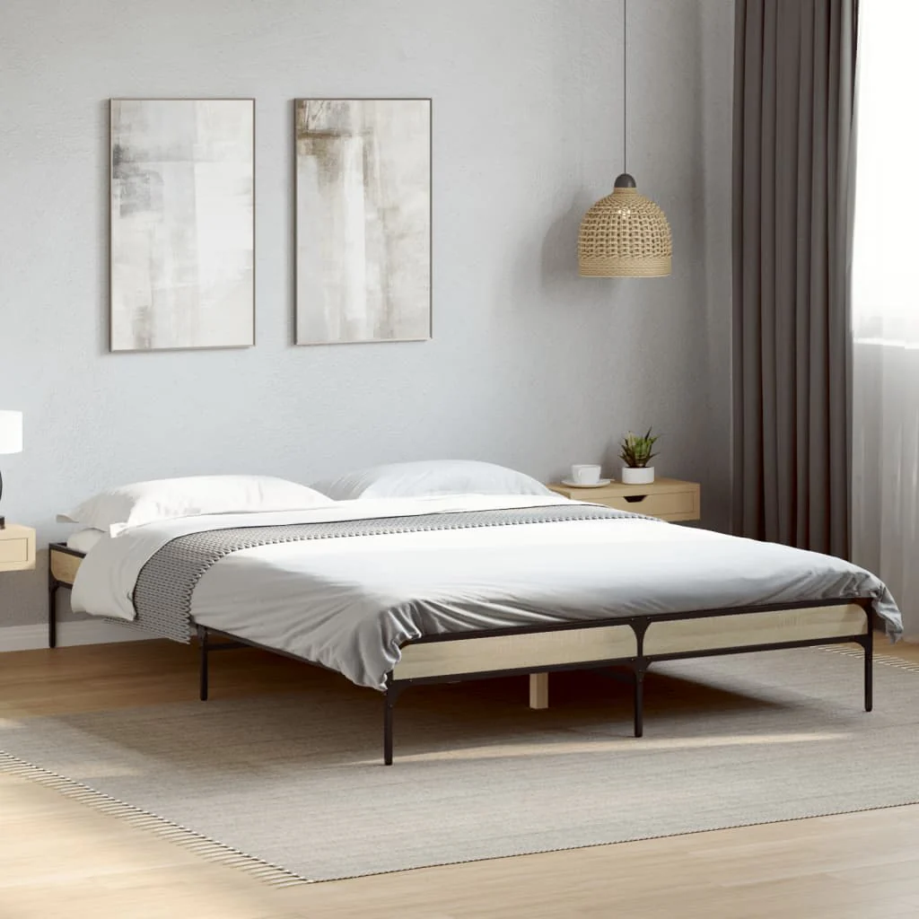 sengestel 120x200 cm konstrueret træ og metal sonoma-eg