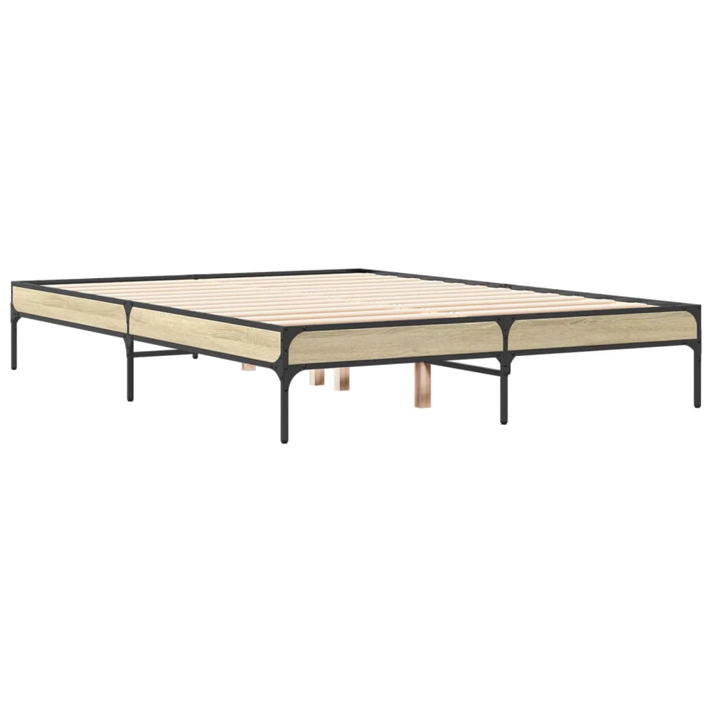 sengestel 135x190 cm konstrueret træ og metal sonoma-eg - Image 6