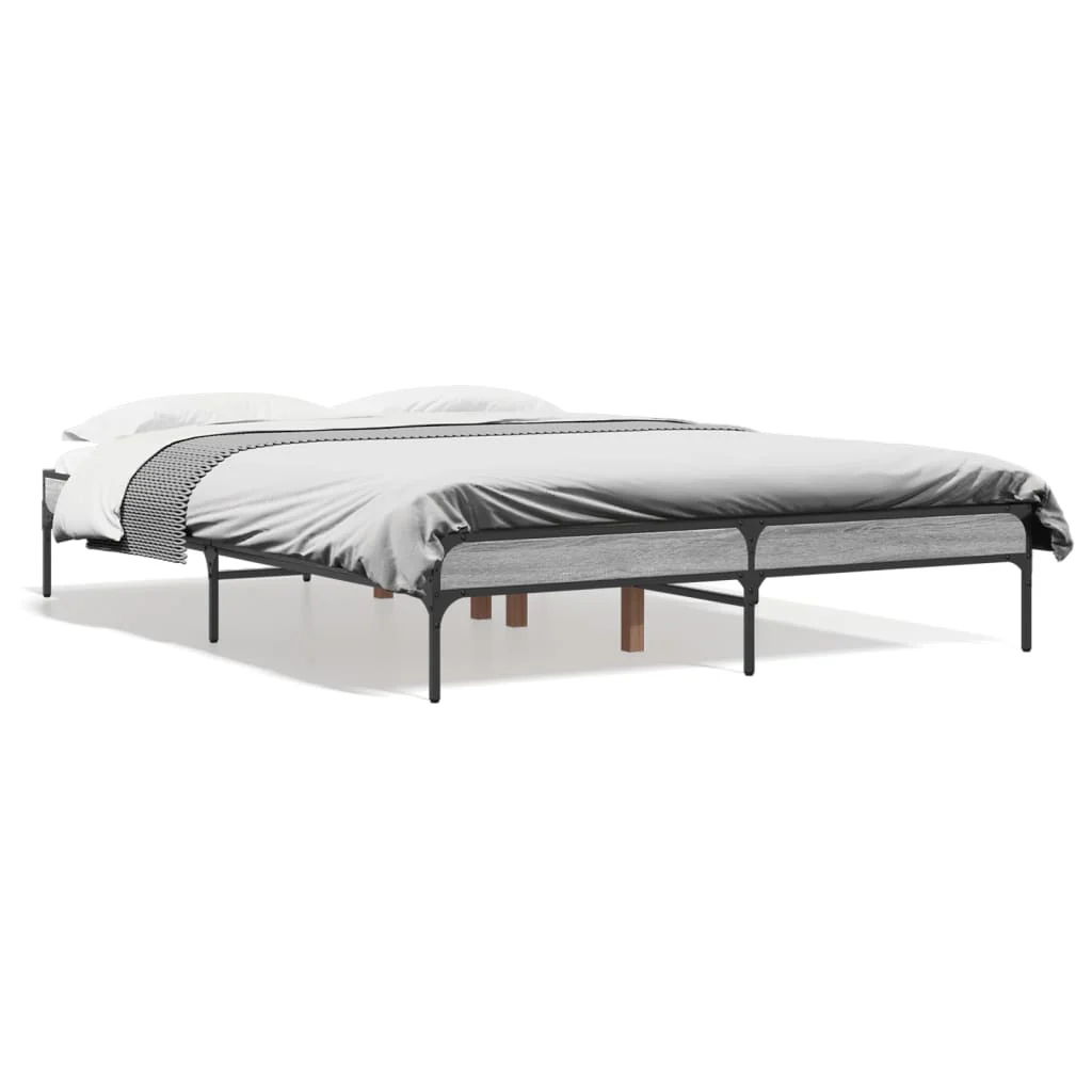 sengestel 140x190 cm konstrueret træ og metal grå sonoma-eg - Image 2