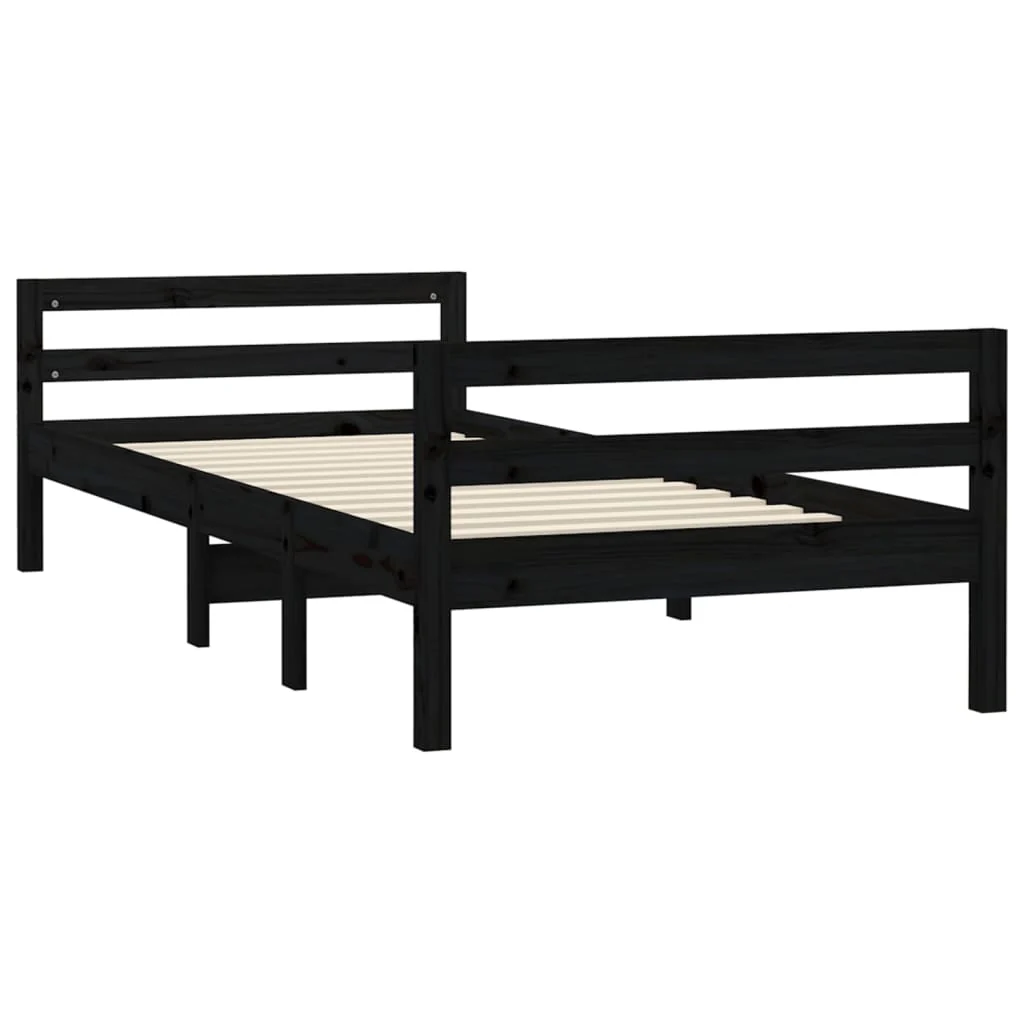sengestel 75x190 cm massivt fyrretræ sort - Image 4